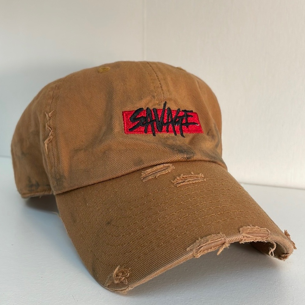 KBETHOS Destroyed Vintage SAVAGE Tan Dad Cap